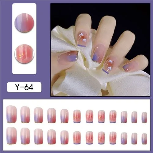 Hot Sale 24 PCS Gradient Color Full Cover Press on Nails Ballet-Shaped French Style DIY Nail Art Acrylic Material for Salon Use
