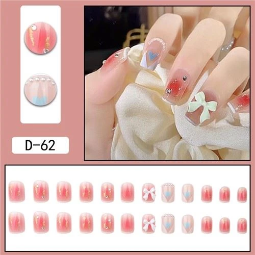 Short Coffin Fake Nails With Bow Tie