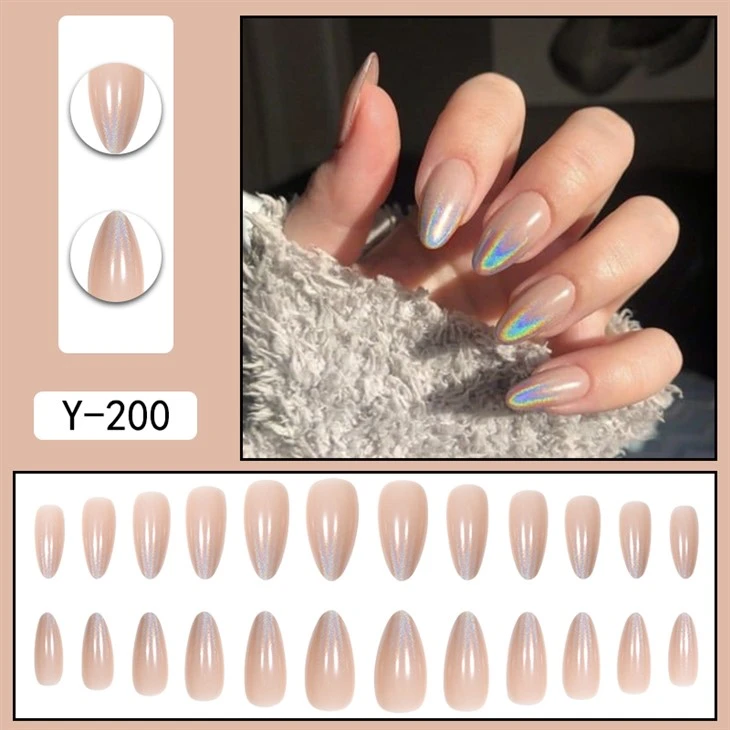 Short Almond Fake Nails With Glitter Effect
