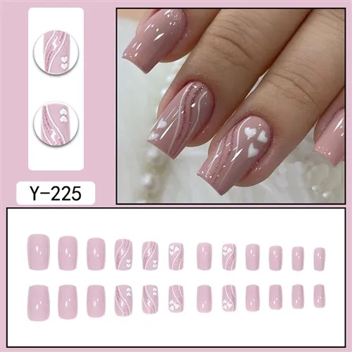 Swirl Heart Medium Coffin Fake Nails