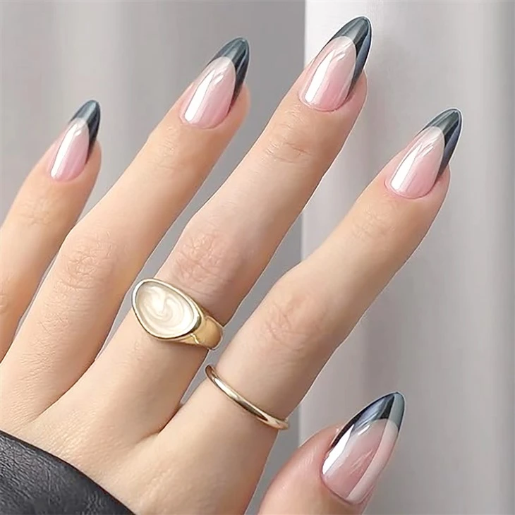French Almond Glitter Fake Nails