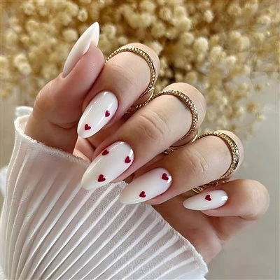 Wholesale 30 Pieces Red Heart Design French Style Manicure Press-On Fake Nails Wearable Artificial Fingernails for Easy